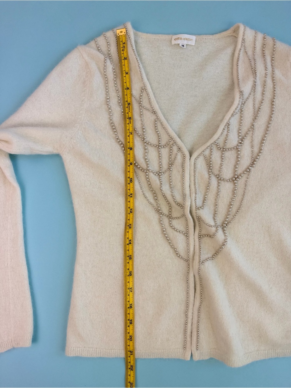 Japanese Angora Wool Pearl Beaded Cardigan OTTO Collection Sz M - Picture 7 of 10